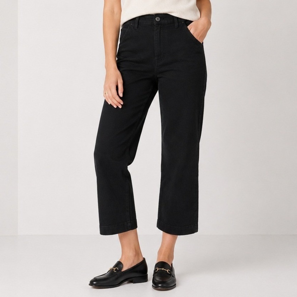 Quince Organic Stretch Cotton Twill Wide Leg Pants 3 Pocket Full Length 28 NWT
